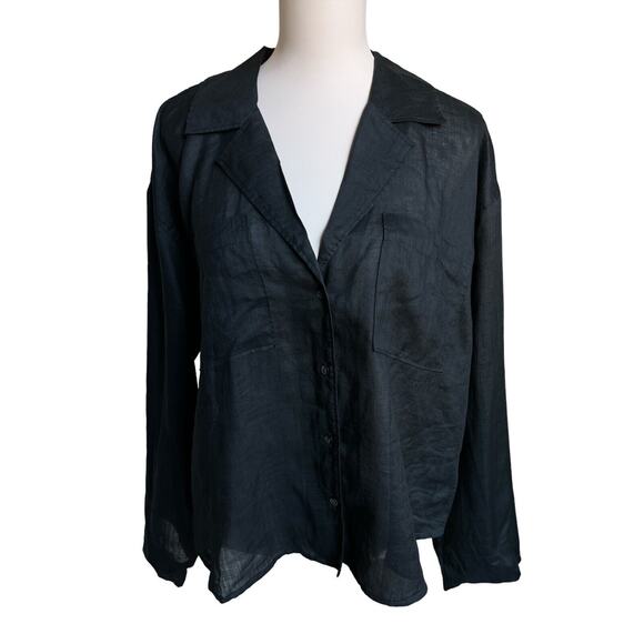 Madewell Shirt Women's XL Black Resort Long-Sleeve Collared Semi-Sheer Button Up - Picture 1 of 8